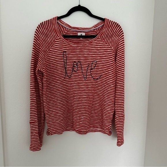 SUNDRY Love Embroidery Sweater Striped Knit Pullover Red White Size 1 Small - Picture 2 of 12